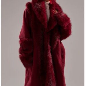 AKIRA LUXE LIFE FUR CARDIGAN IN BURGUNDY Size L/XLL/XL
